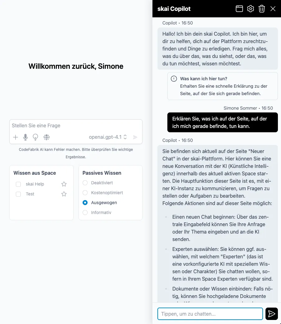 Einbettbarer skai Chatbot auf einer Webseite