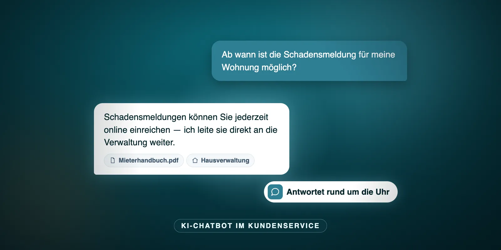 Illustration: Chat-Dialog zwischen Mieterin und KI-Chatbot mit Quellenangaben